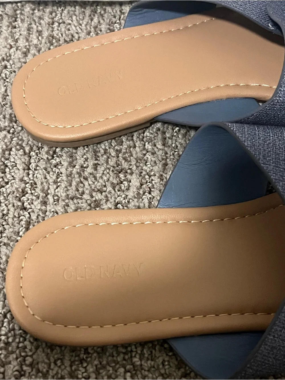 Women’s Blue/Denim Cross-Strap Slide Sandals. Size 9